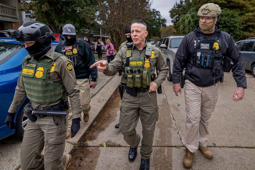 U.S. Border Patrol Chief Patrol Agent Gregory Bovino leads an immigration enforcement operation on December ​5, 2025, in New Orleans, Louisiana. Federal agents participating in 'Catahoula Crunch,' patrol through ​New Orleans neighborhoods and surrounding suburbs searching for undocumented immigrants. Photo by Michael Nigro.