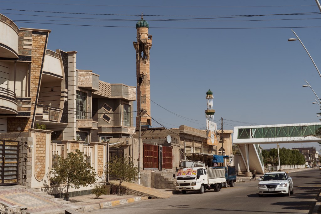 A damaged mosque in Fallujah, where scars of the 2004 US invasion and ISIS’s occupation remain visible. Less visible is the toxic contamination from war, which continues to afflict a generation with severe health conditions. Photo by Jaclynn Ashly.